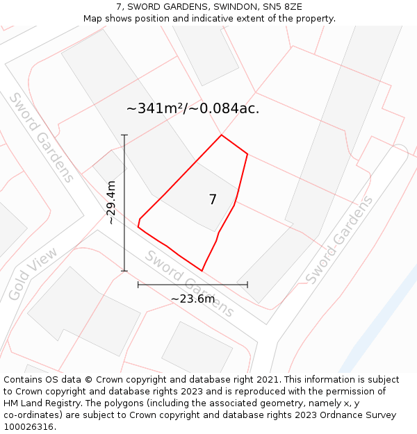 7, SWORD GARDENS, SWINDON, SN5 8ZE: Plot and title map