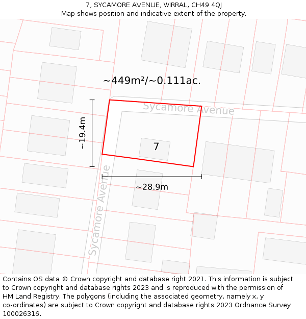 7, SYCAMORE AVENUE, WIRRAL, CH49 4QJ: Plot and title map