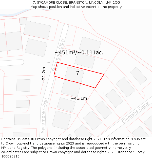7, SYCAMORE CLOSE, BRANSTON, LINCOLN, LN4 1QG: Plot and title map