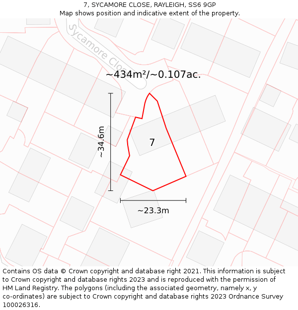 7, SYCAMORE CLOSE, RAYLEIGH, SS6 9GP: Plot and title map