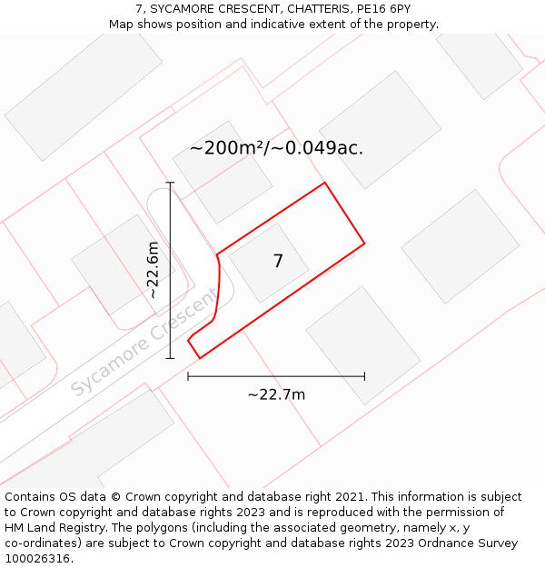 7, SYCAMORE CRESCENT, CHATTERIS, PE16 6PY: Plot and title map