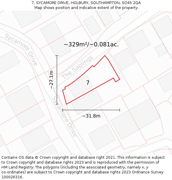 7, SYCAMORE DRIVE, HOLBURY, SOUTHAMPTON, SO45 2QA: Plot and title map