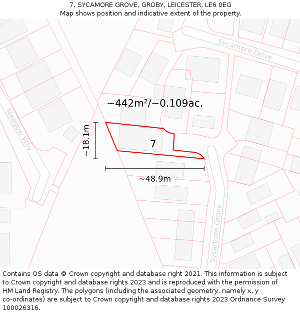 7, SYCAMORE GROVE, GROBY, LEICESTER, LE6 0EG: Plot and title map