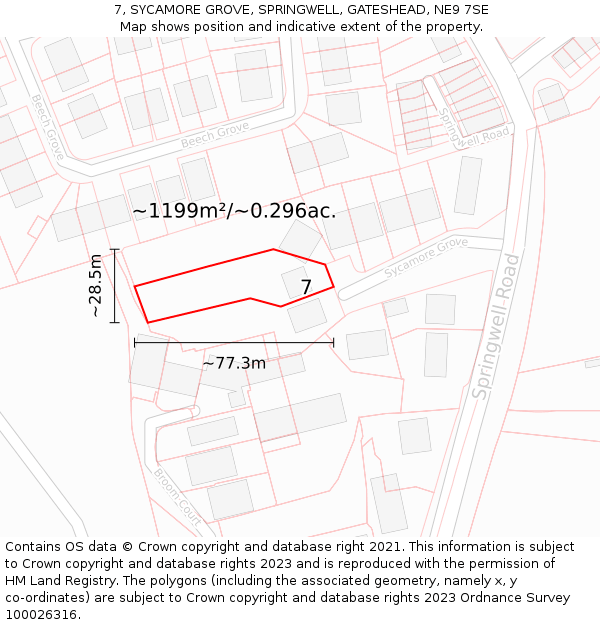 7, SYCAMORE GROVE, SPRINGWELL, GATESHEAD, NE9 7SE: Plot and title map