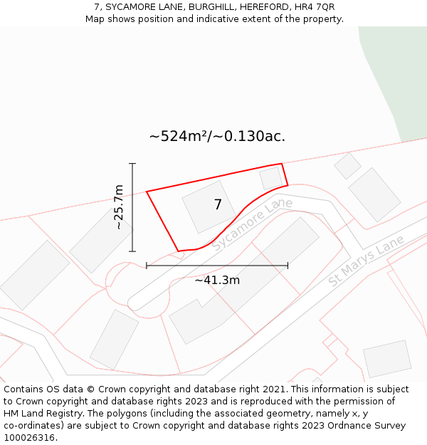 7, SYCAMORE LANE, BURGHILL, HEREFORD, HR4 7QR: Plot and title map