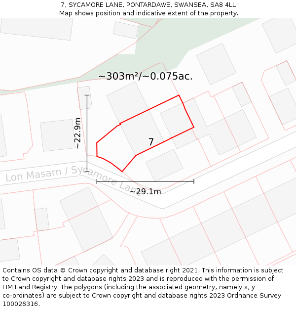 7, SYCAMORE LANE, PONTARDAWE, SWANSEA, SA8 4LL: Plot and title map