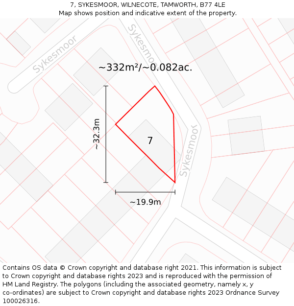 7, SYKESMOOR, WILNECOTE, TAMWORTH, B77 4LE: Plot and title map