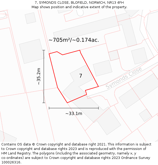 7, SYMONDS CLOSE, BLOFIELD, NORWICH, NR13 4FH: Plot and title map