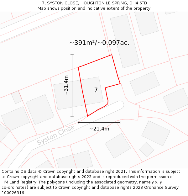 7, SYSTON CLOSE, HOUGHTON LE SPRING, DH4 6TB: Plot and title map