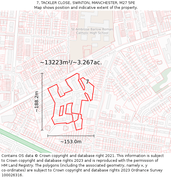 7, TACKLER CLOSE, SWINTON, MANCHESTER, M27 5PE: Plot and title map