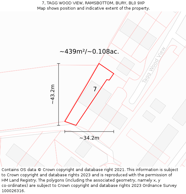 7, TAGG WOOD VIEW, RAMSBOTTOM, BURY, BL0 9XP: Plot and title map