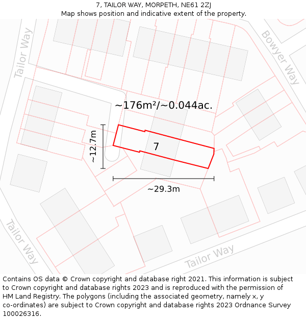 7, TAILOR WAY, MORPETH, NE61 2ZJ: Plot and title map