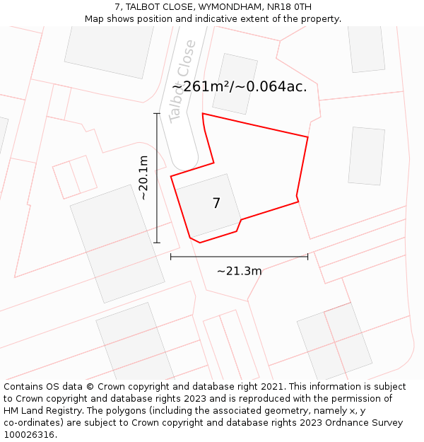 7, TALBOT CLOSE, WYMONDHAM, NR18 0TH: Plot and title map
