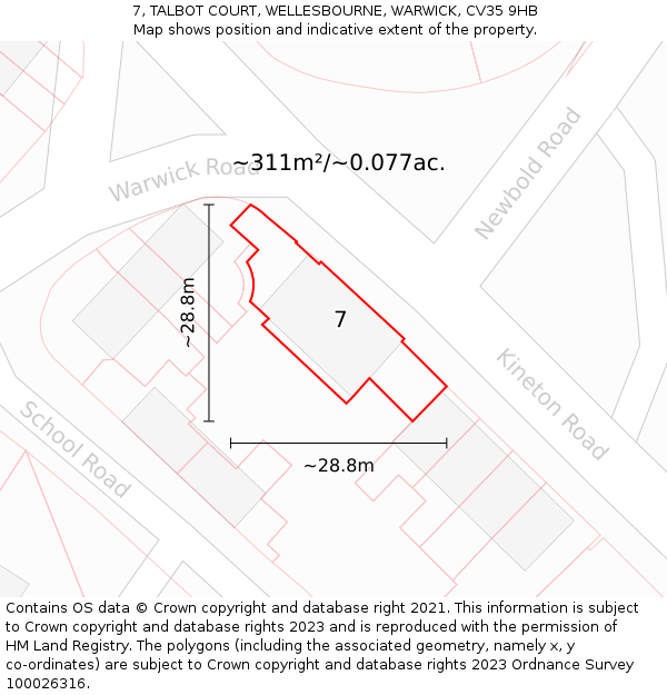 7, TALBOT COURT, WELLESBOURNE, WARWICK, CV35 9HB: Plot and title map