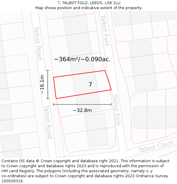 7, TALBOT FOLD, LEEDS, LS8 1LU: Plot and title map