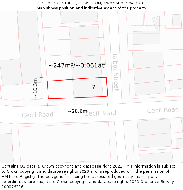 7, TALBOT STREET, GOWERTON, SWANSEA, SA4 3DB: Plot and title map