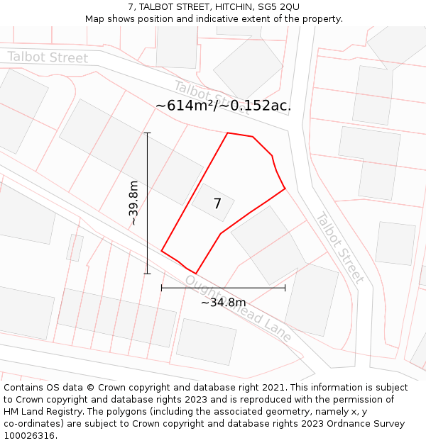7, TALBOT STREET, HITCHIN, SG5 2QU: Plot and title map