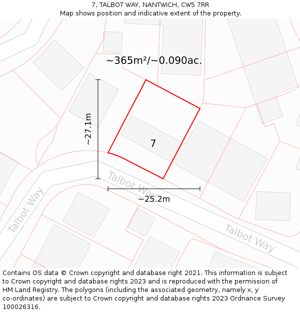 7, TALBOT WAY, NANTWICH, CW5 7RR: Plot and title map