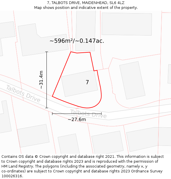 7, TALBOTS DRIVE, MAIDENHEAD, SL6 4LZ: Plot and title map