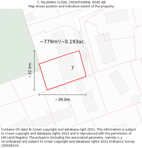 7, TALISMAN CLOSE, CROWTHORNE, RG45 6JE: Plot and title map
