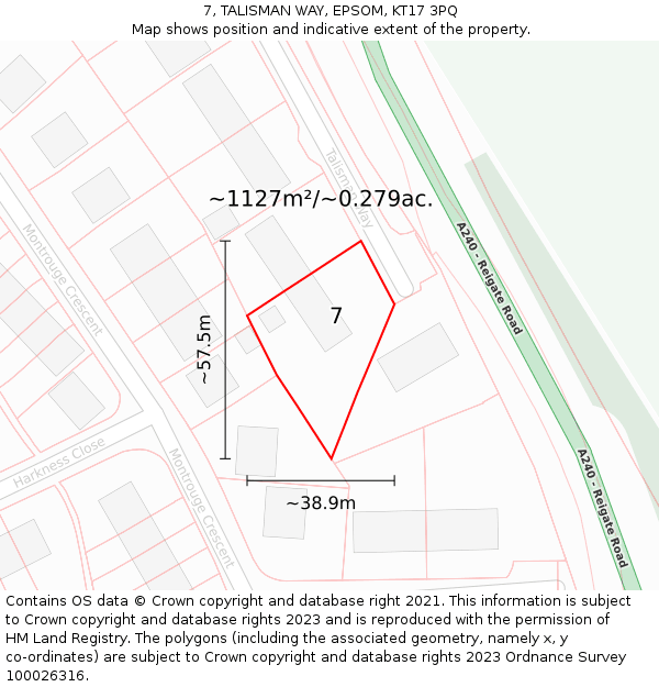7, TALISMAN WAY, EPSOM, KT17 3PQ: Plot and title map
