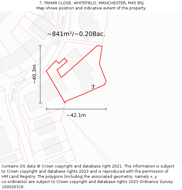 7, TAMAR CLOSE, WHITEFIELD, MANCHESTER, M45 8SJ: Plot and title map