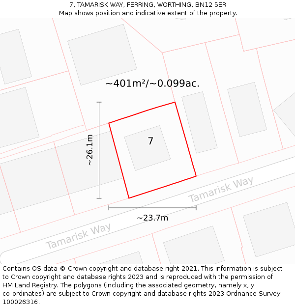 7, TAMARISK WAY, FERRING, WORTHING, BN12 5ER: Plot and title map