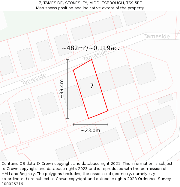 7, TAMESIDE, STOKESLEY, MIDDLESBROUGH, TS9 5PE: Plot and title map