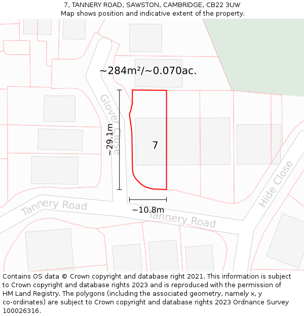 7, TANNERY ROAD, SAWSTON, CAMBRIDGE, CB22 3UW: Plot and title map