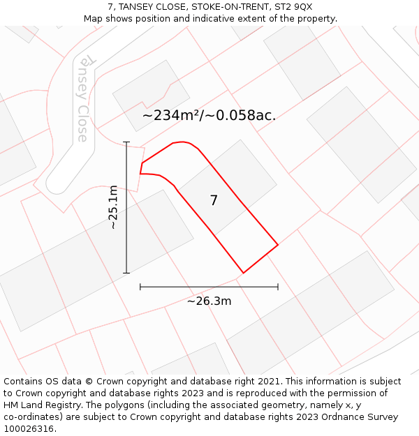 7, TANSEY CLOSE, STOKE-ON-TRENT, ST2 9QX: Plot and title map