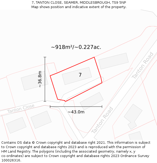 7, TANTON CLOSE, SEAMER, MIDDLESBROUGH, TS9 5NP: Plot and title map