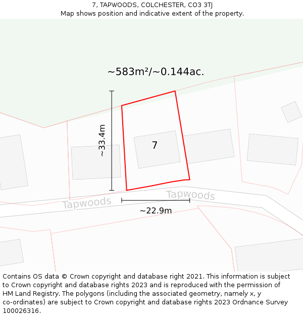 7, TAPWOODS, COLCHESTER, CO3 3TJ: Plot and title map