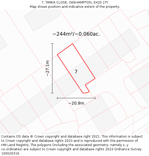 7, TARKA CLOSE, OKEHAMPTON, EX20 1TY: Plot and title map