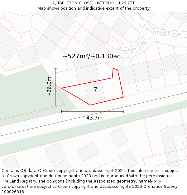7, TARLETON CLOSE, LIVERPOOL, L26 7ZE: Plot and title map