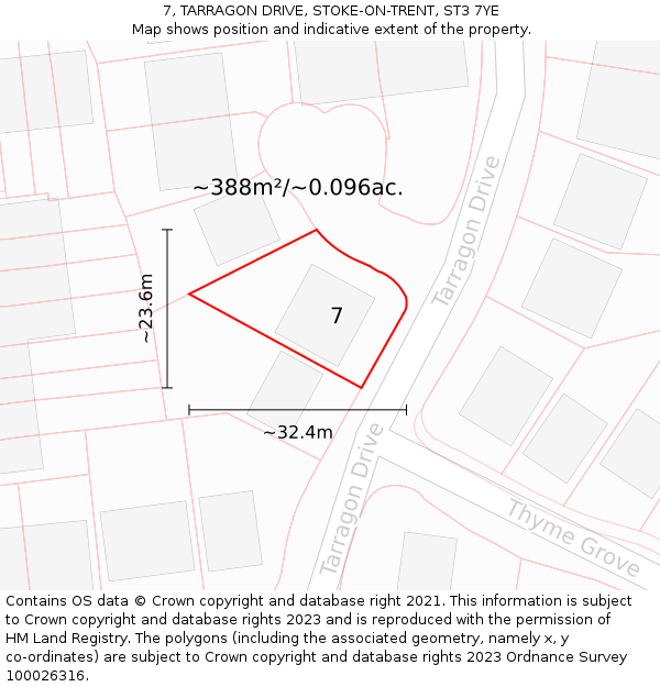 7, TARRAGON DRIVE, STOKE-ON-TRENT, ST3 7YE: Plot and title map