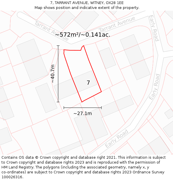 7, TARRANT AVENUE, WITNEY, OX28 1EE: Plot and title map