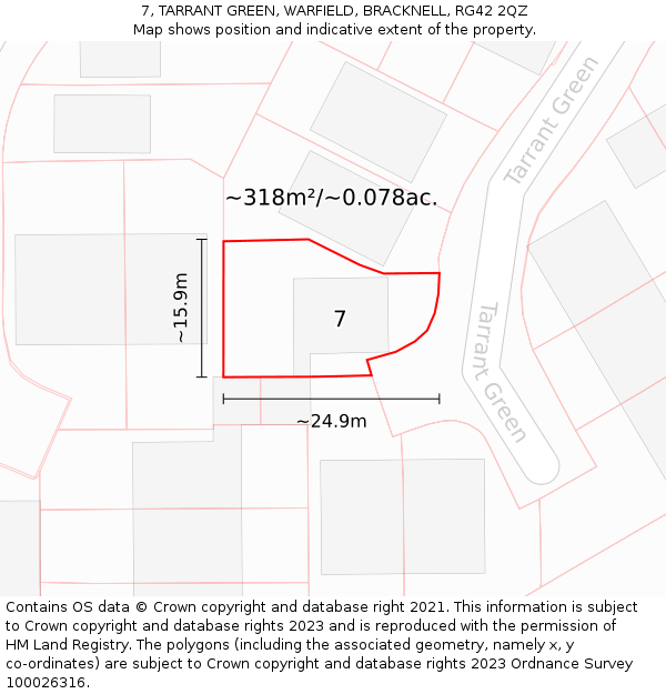 7, TARRANT GREEN, WARFIELD, BRACKNELL, RG42 2QZ: Plot and title map