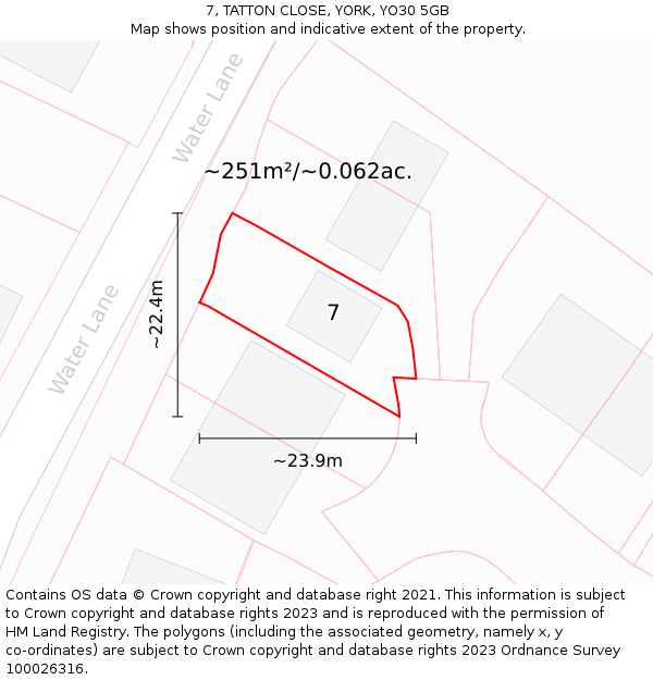 7, TATTON CLOSE, YORK, YO30 5GB: Plot and title map