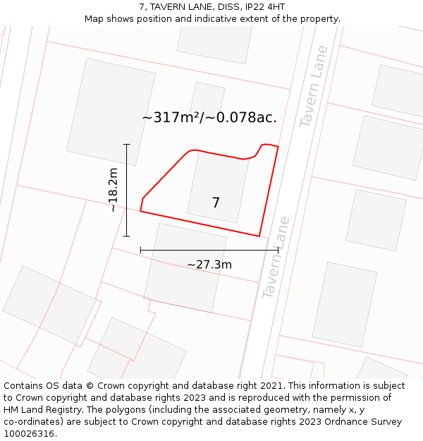 7, TAVERN LANE, DISS, IP22 4HT: Plot and title map