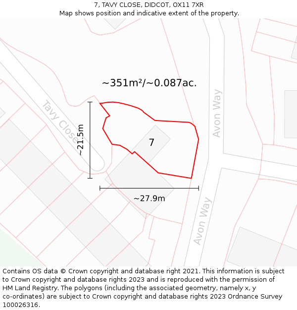 7, TAVY CLOSE, DIDCOT, OX11 7XR: Plot and title map