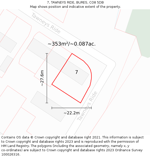 7, TAWNEYS RIDE, BURES, CO8 5DB: Plot and title map