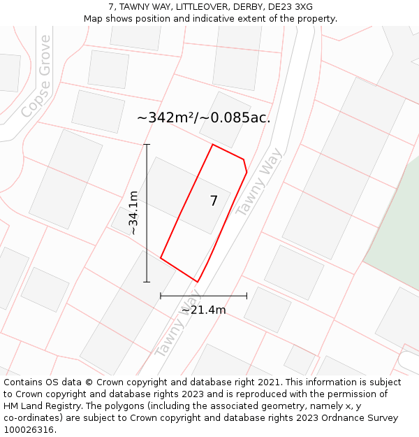 7, TAWNY WAY, LITTLEOVER, DERBY, DE23 3XG: Plot and title map