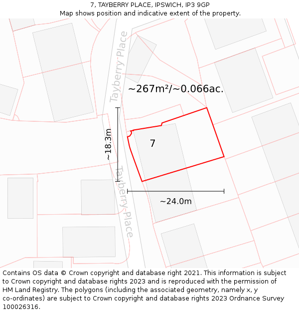 7, TAYBERRY PLACE, IPSWICH, IP3 9GP: Plot and title map