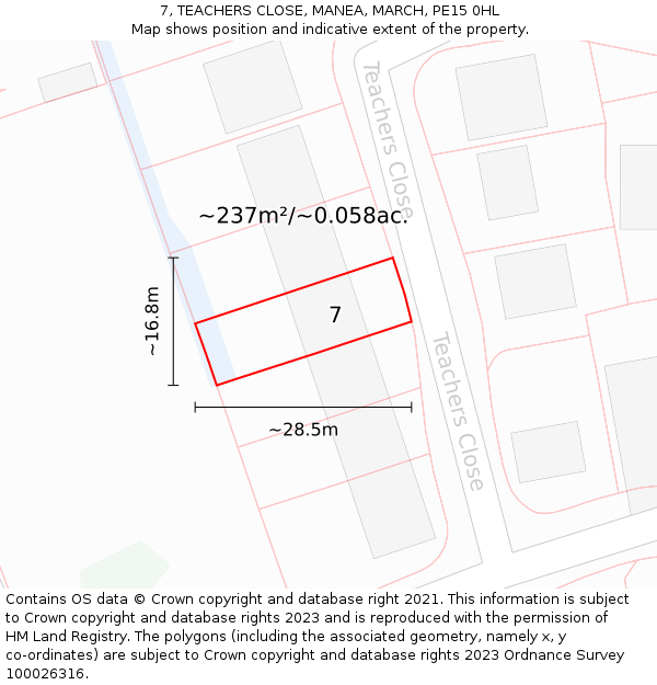 7, TEACHERS CLOSE, MANEA, MARCH, PE15 0HL: Plot and title map