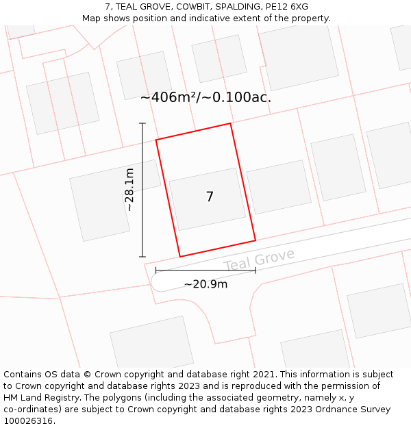 7, TEAL GROVE, COWBIT, SPALDING, PE12 6XG: Plot and title map