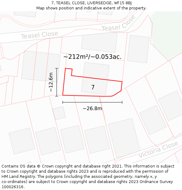7, TEASEL CLOSE, LIVERSEDGE, WF15 8BJ: Plot and title map
