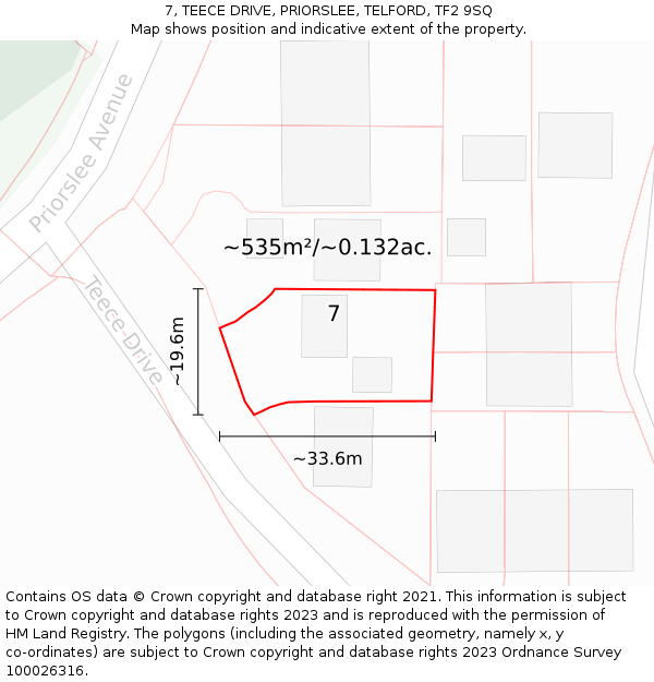 7, TEECE DRIVE, PRIORSLEE, TELFORD, TF2 9SQ: Plot and title map