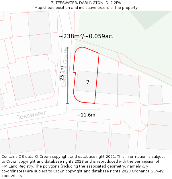 7, TEESWATER, DARLINGTON, DL2 2FW: Plot and title map