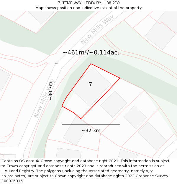 7, TEME WAY, LEDBURY, HR8 2FQ: Plot and title map