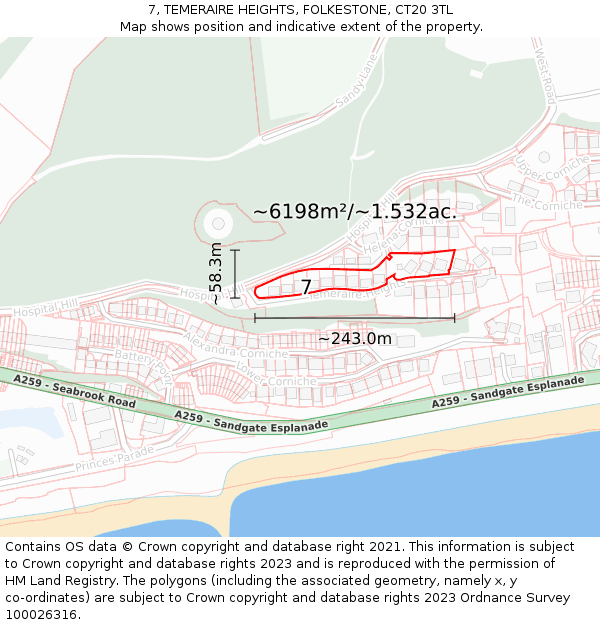 7, TEMERAIRE HEIGHTS, FOLKESTONE, CT20 3TL: Plot and title map